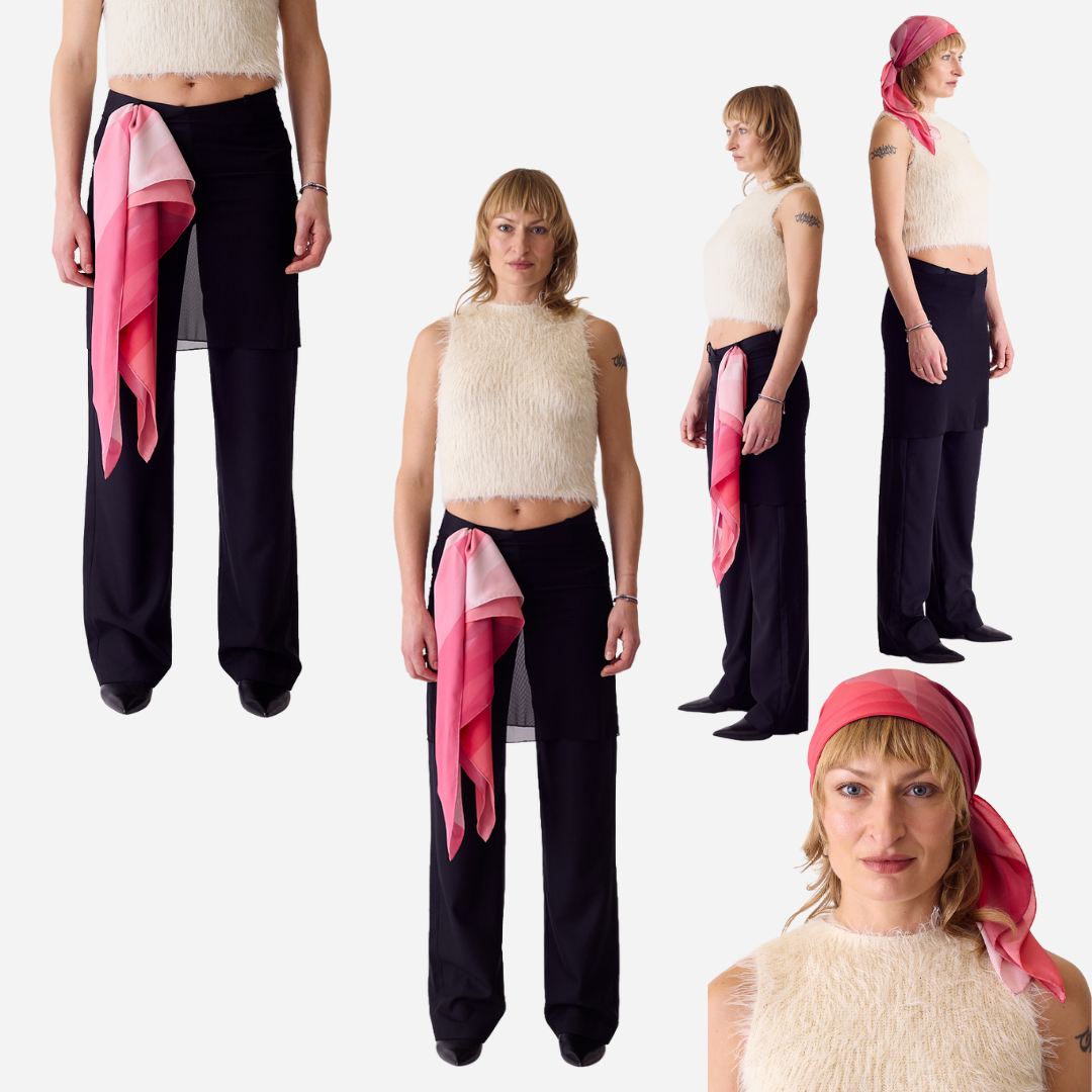 Silk scarves - styling tips
Large silk scarf
Pink scarf